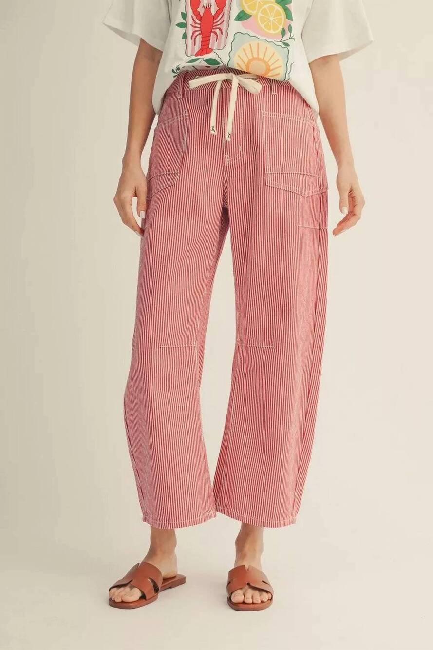 NEW JODIFL women's drawstring waist stripe barrel pants in red
